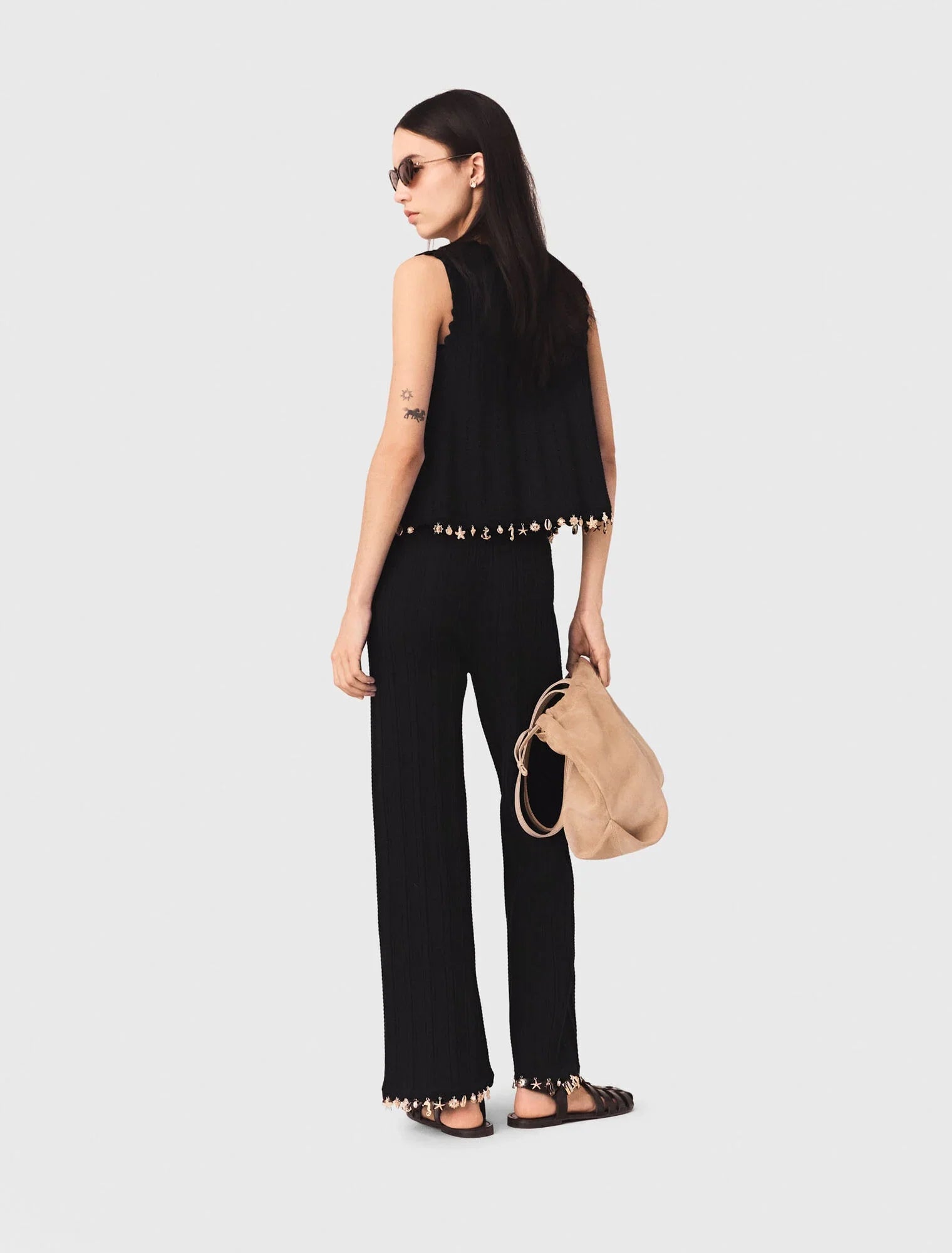 Jewelled Knit Trousers Black