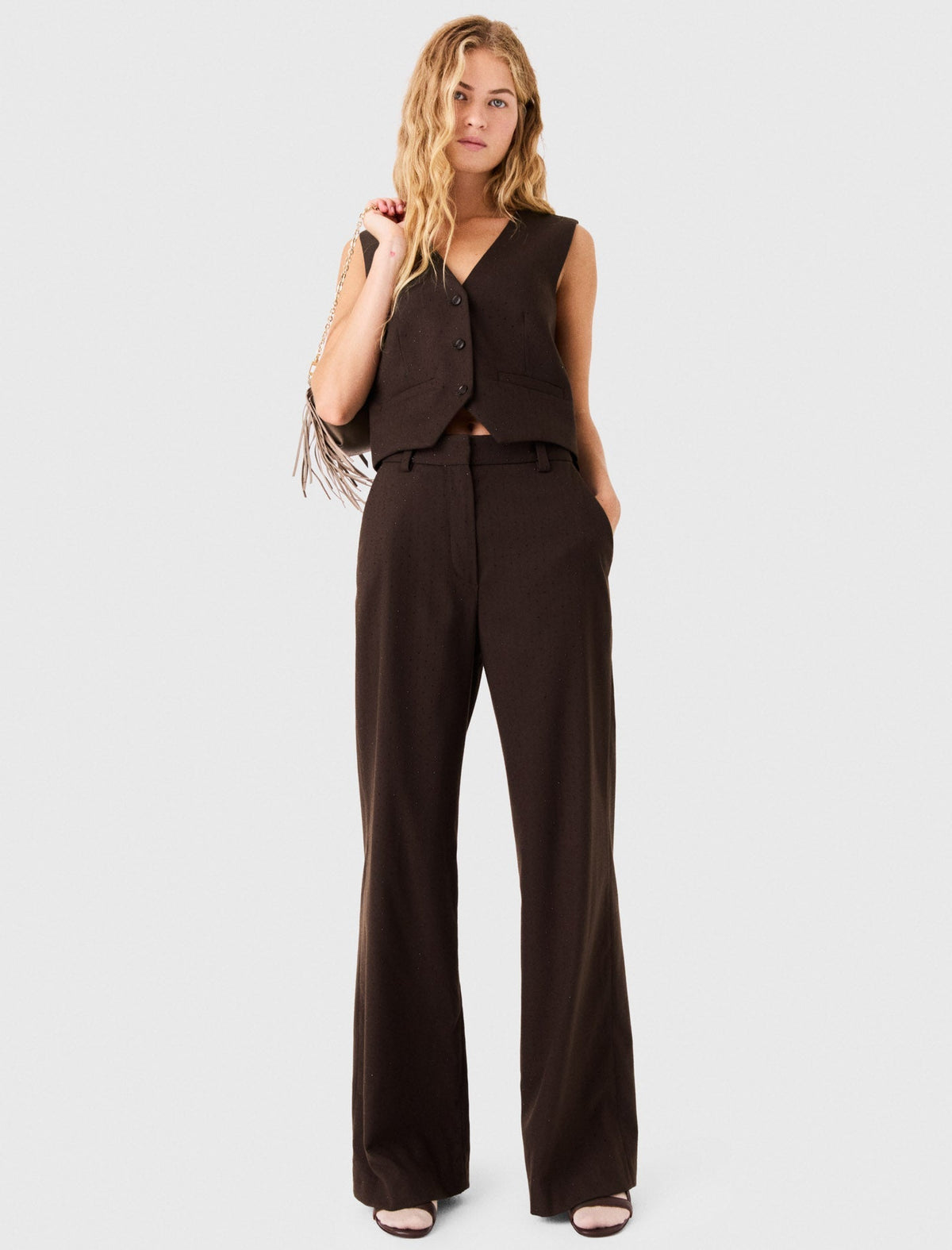 Rhinestone Suit Trousers Brown