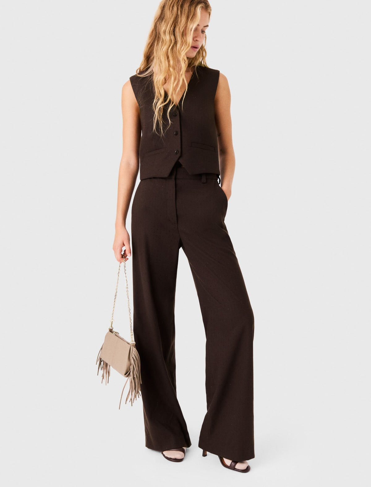 Rhinestone Suit Trousers Brown