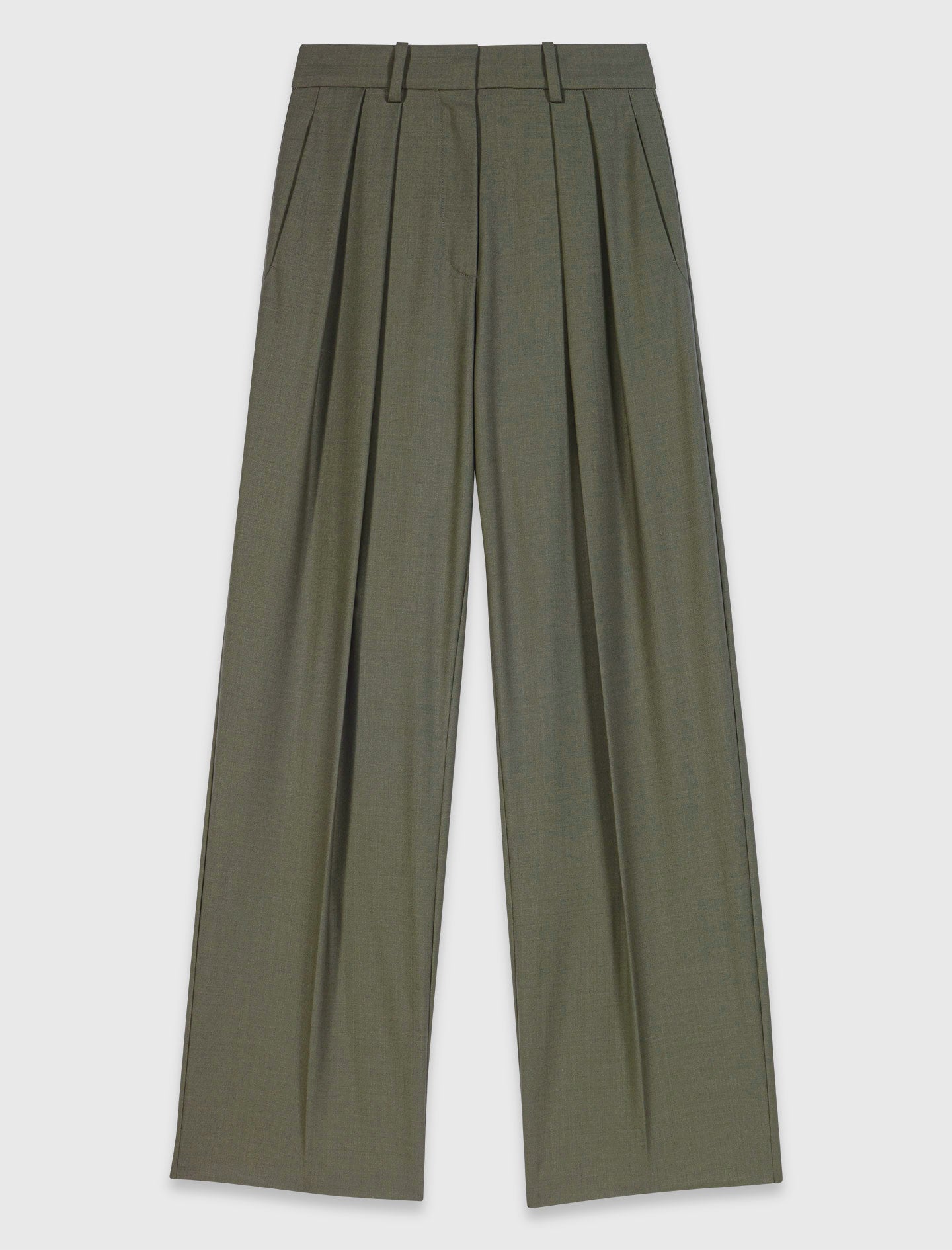 Wide-leg suit trousers with pleats Khaki