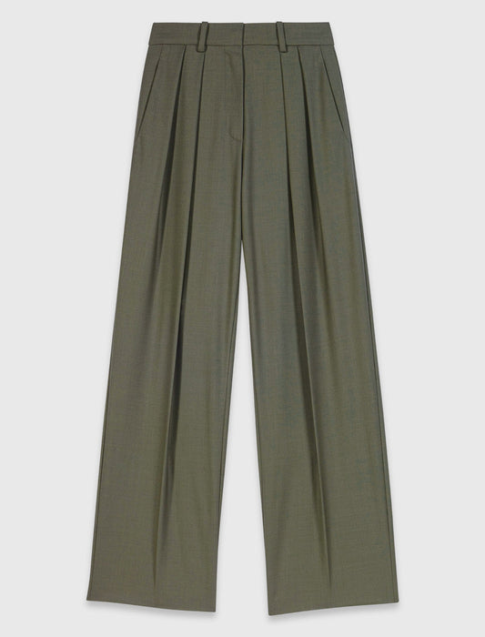 Wide-leg suit trousers with pleats Khaki