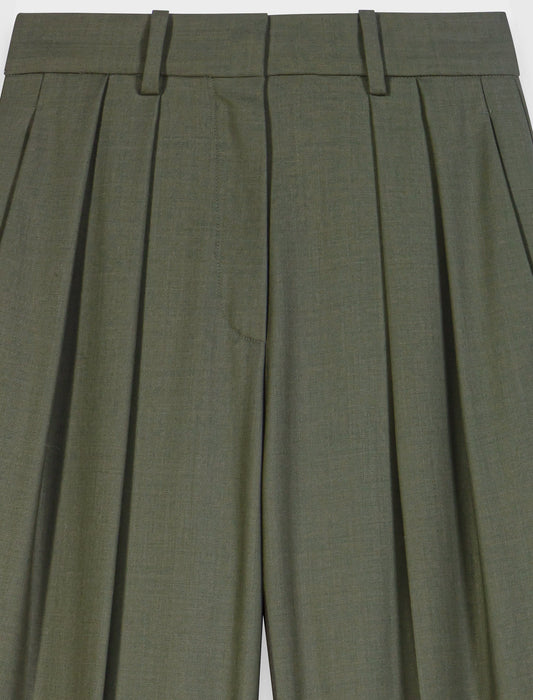 Wide-leg suit trousers with pleats Khaki