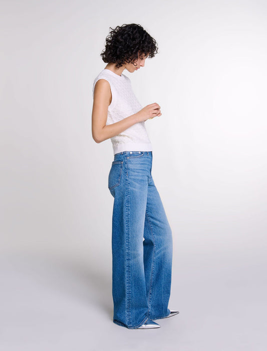 Ecru-Sleeveless knit jumper