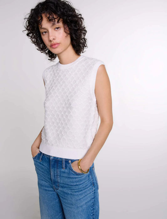 Ecru-Sleeveless knit jumper
