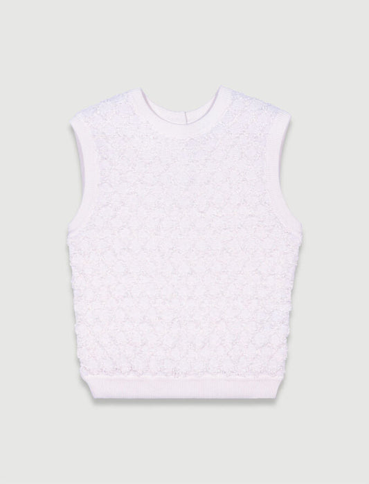 Ecru-Sleeveless knit jumper