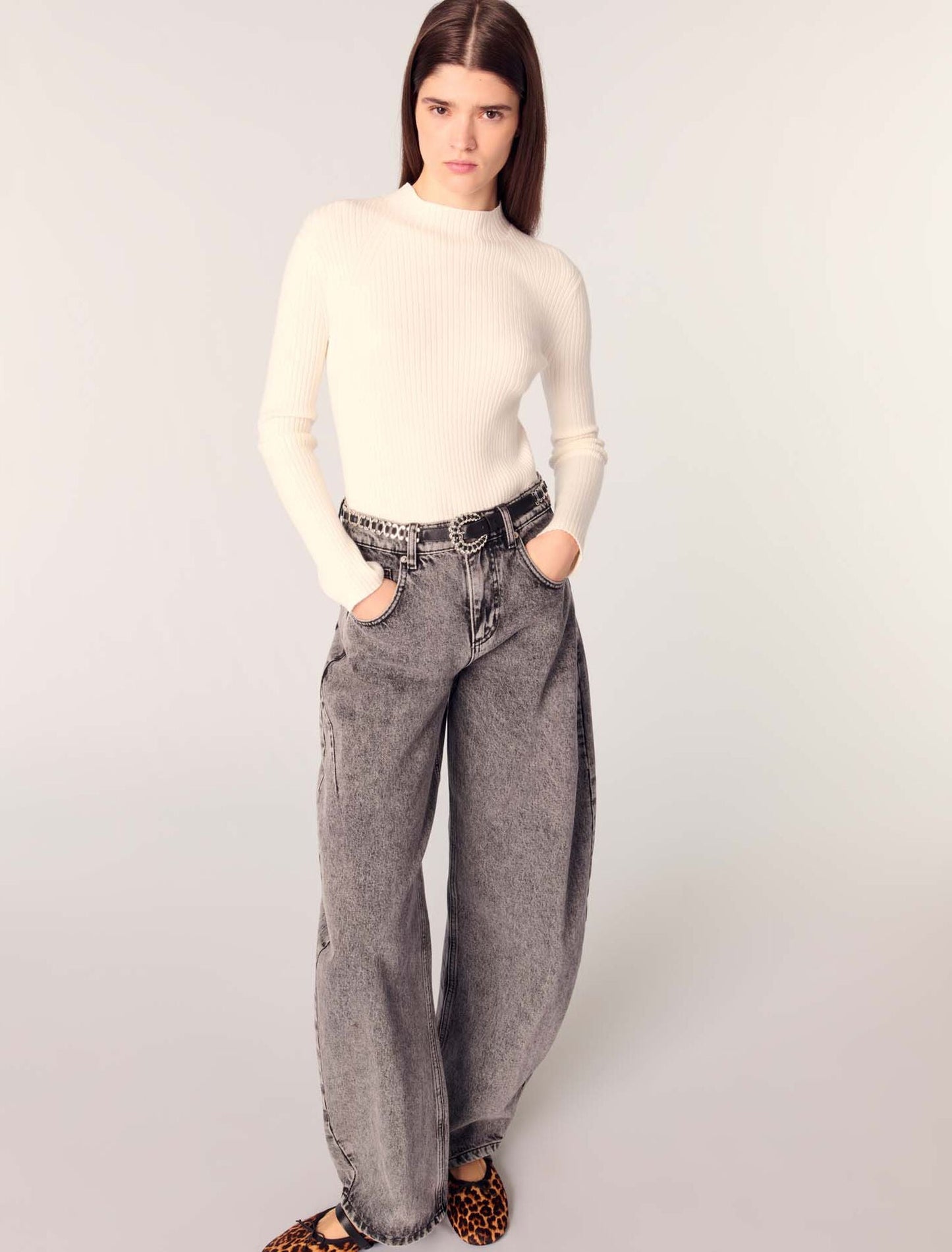 Ecru-Rib knit jumper