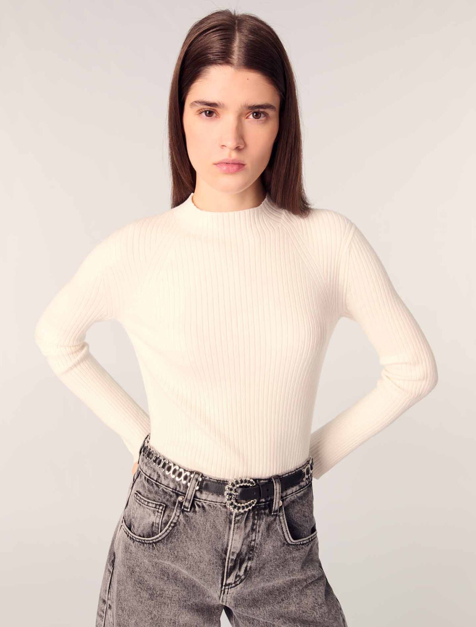 Ecru-Rib knit jumper