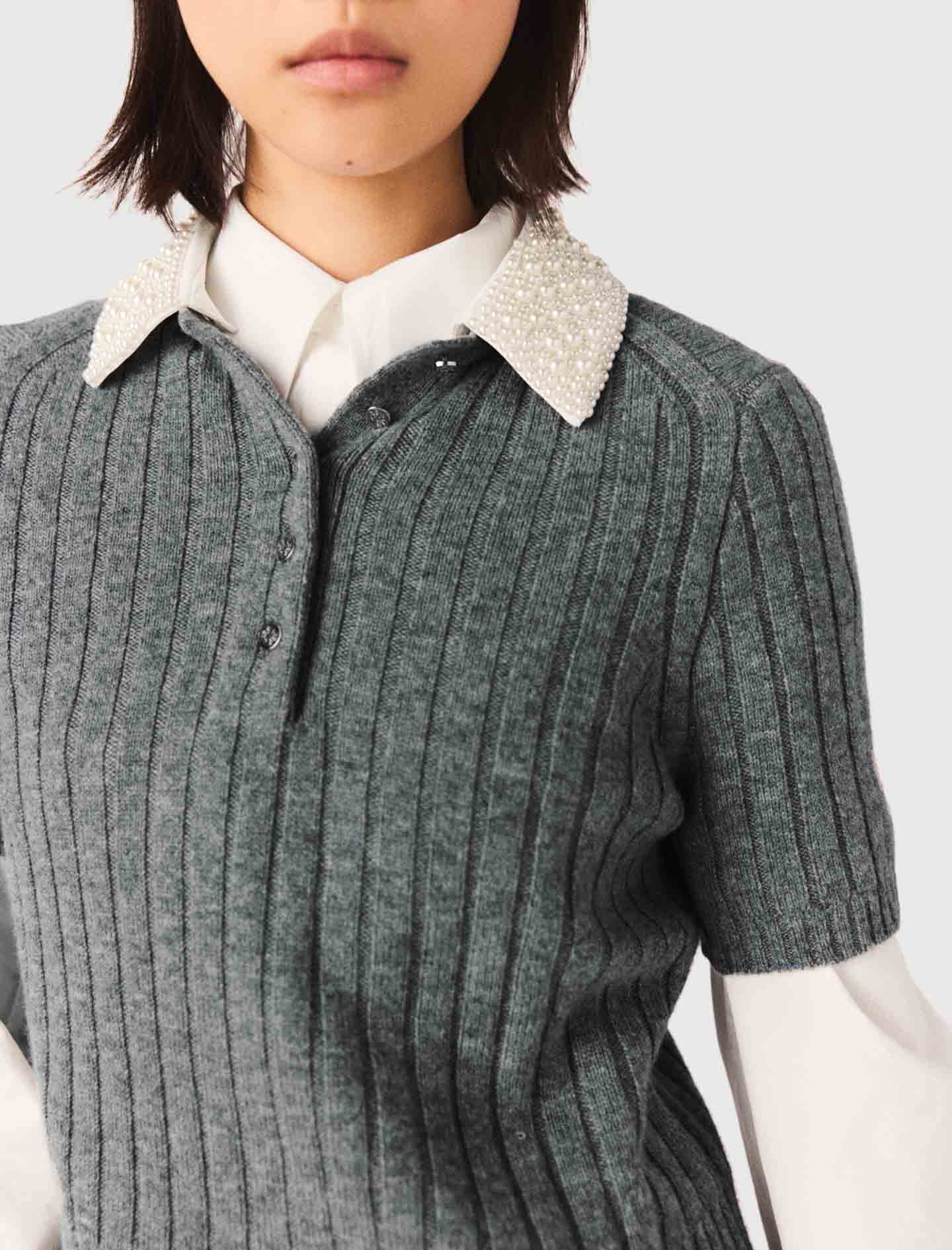 Removable Beaded Collar Jumper Grey