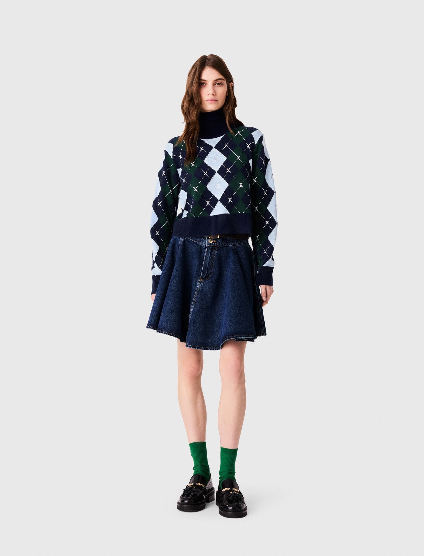 Argyle jumper with rhinestones Navy/Green