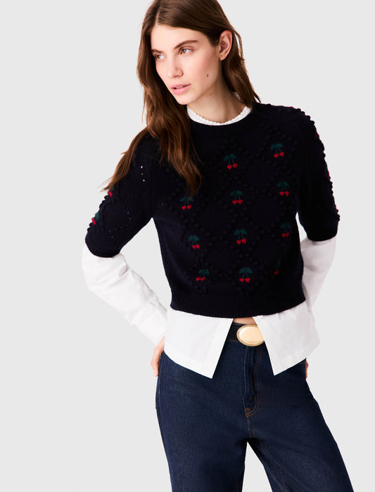 Jumper with embroidered cherries Navy