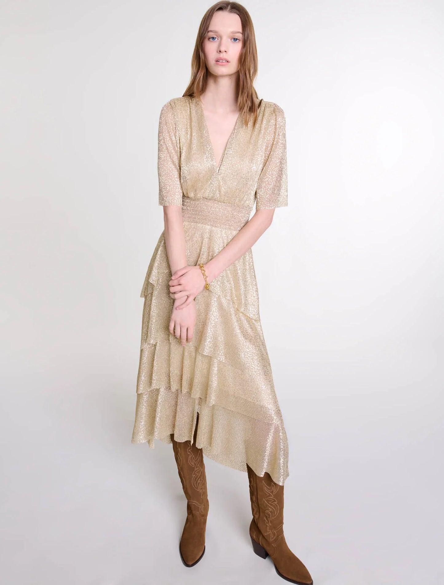 Gold-Shimmer dress with ruffles