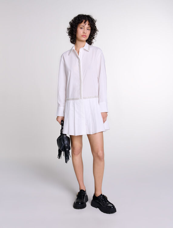 White featured Beaded shirt dress