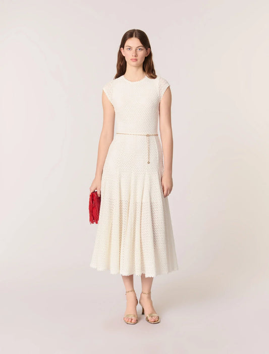 White-featured-Crochet-knit maxi dress
