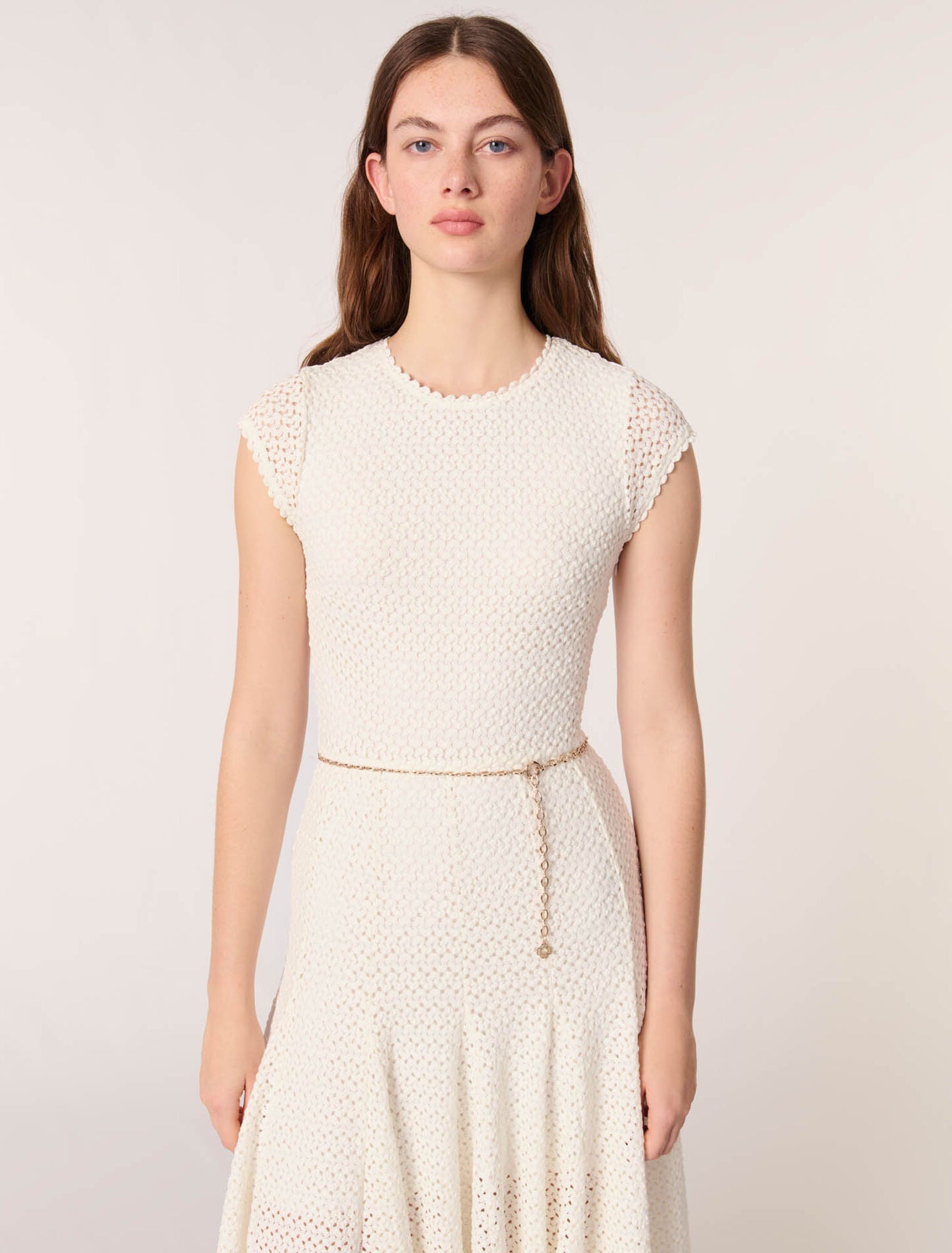 White-Crochet-knit maxi dress