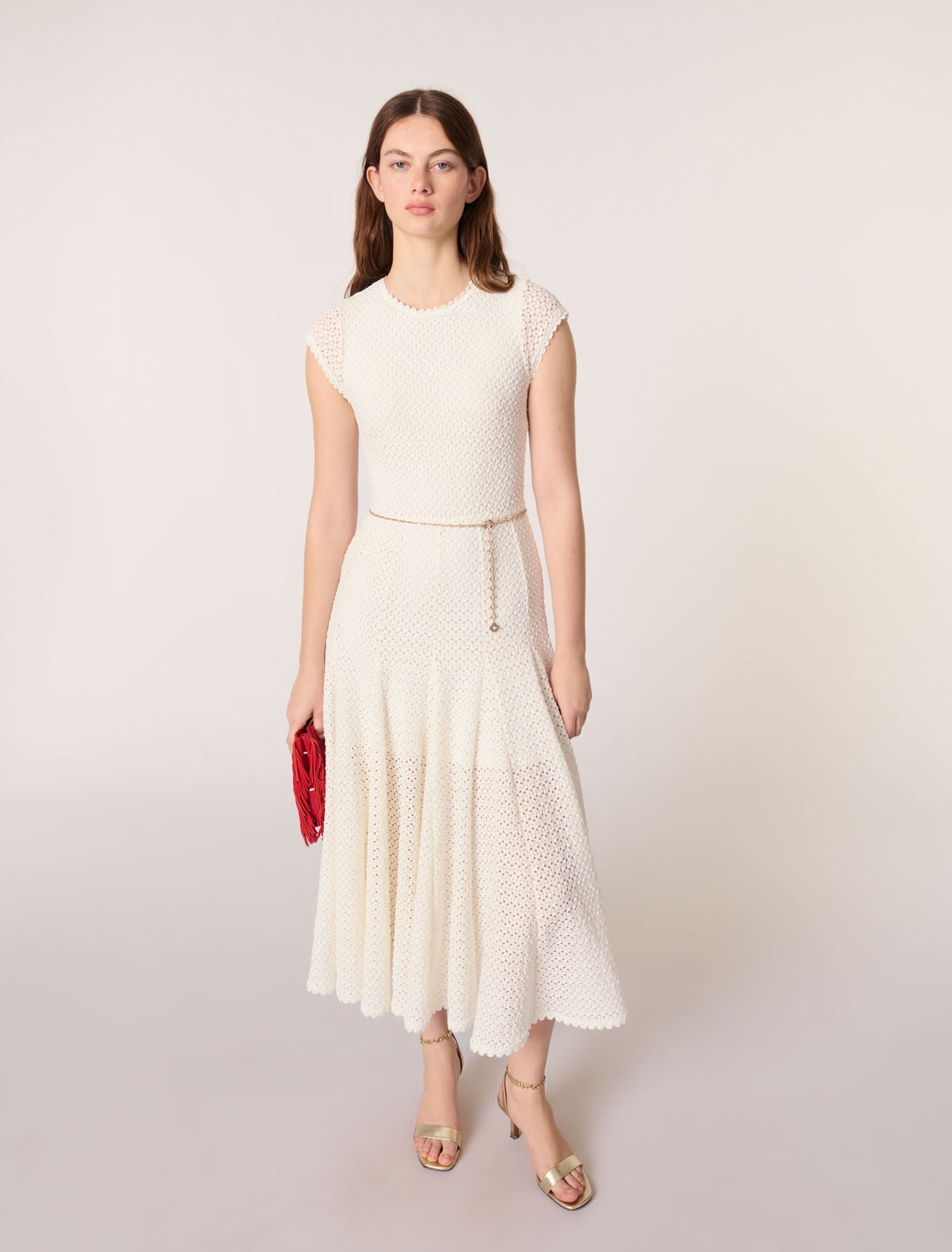 White-Crochet-knit maxi dress