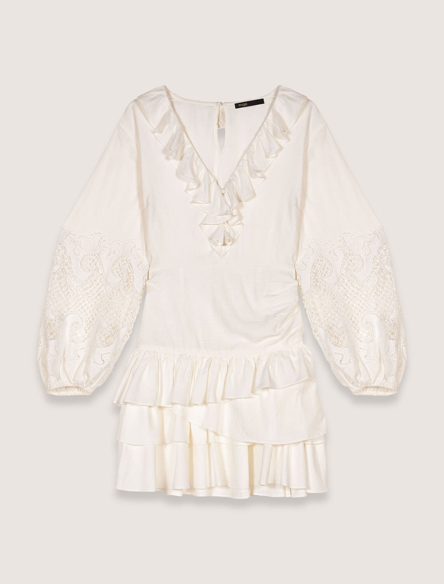Ecru Ruffled embroidered sleeve dress