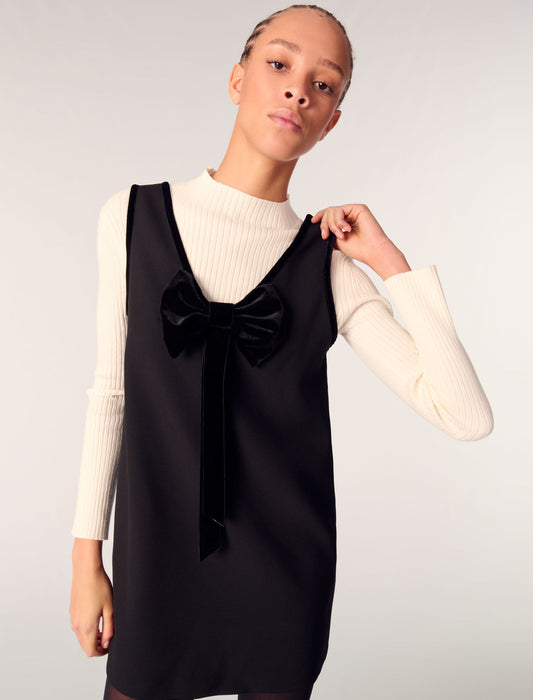 Black Bow-Embellished Mini Dress