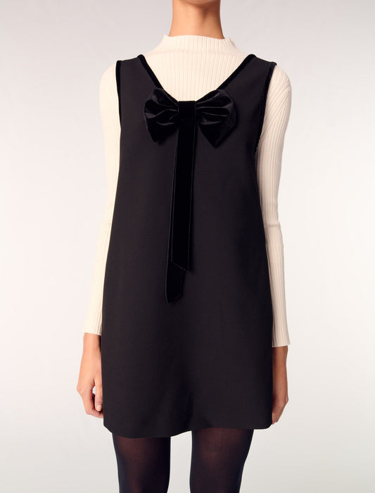 Black Bow-Embellished Mini Dress