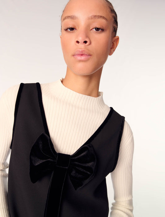 Black Bow-Embellished Mini Dress