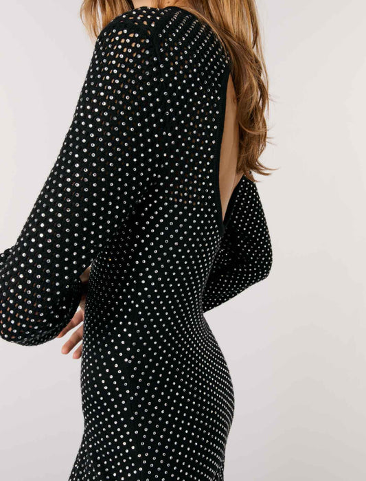 Black Rhinestone Maxi Dress