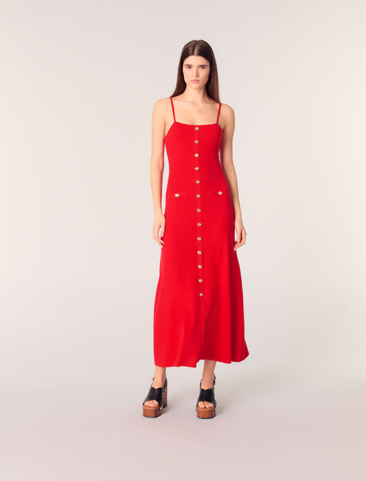 Red-featured-Strap Knit Dress