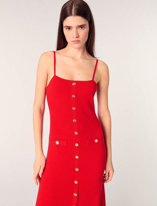Red-Strap Knit Dress