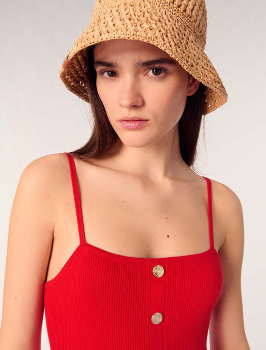 Red-Strap Knit Dress