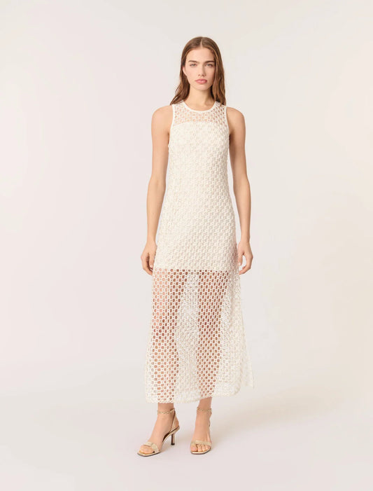 White-featured-Crochet-Knit Maxi Dress