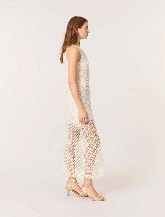 White-Crochet-Knit Maxi Dress