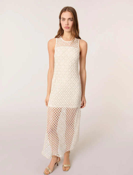 White-Crochet-Knit Maxi Dress