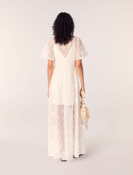 White-Floral Guipure Maxi Dress