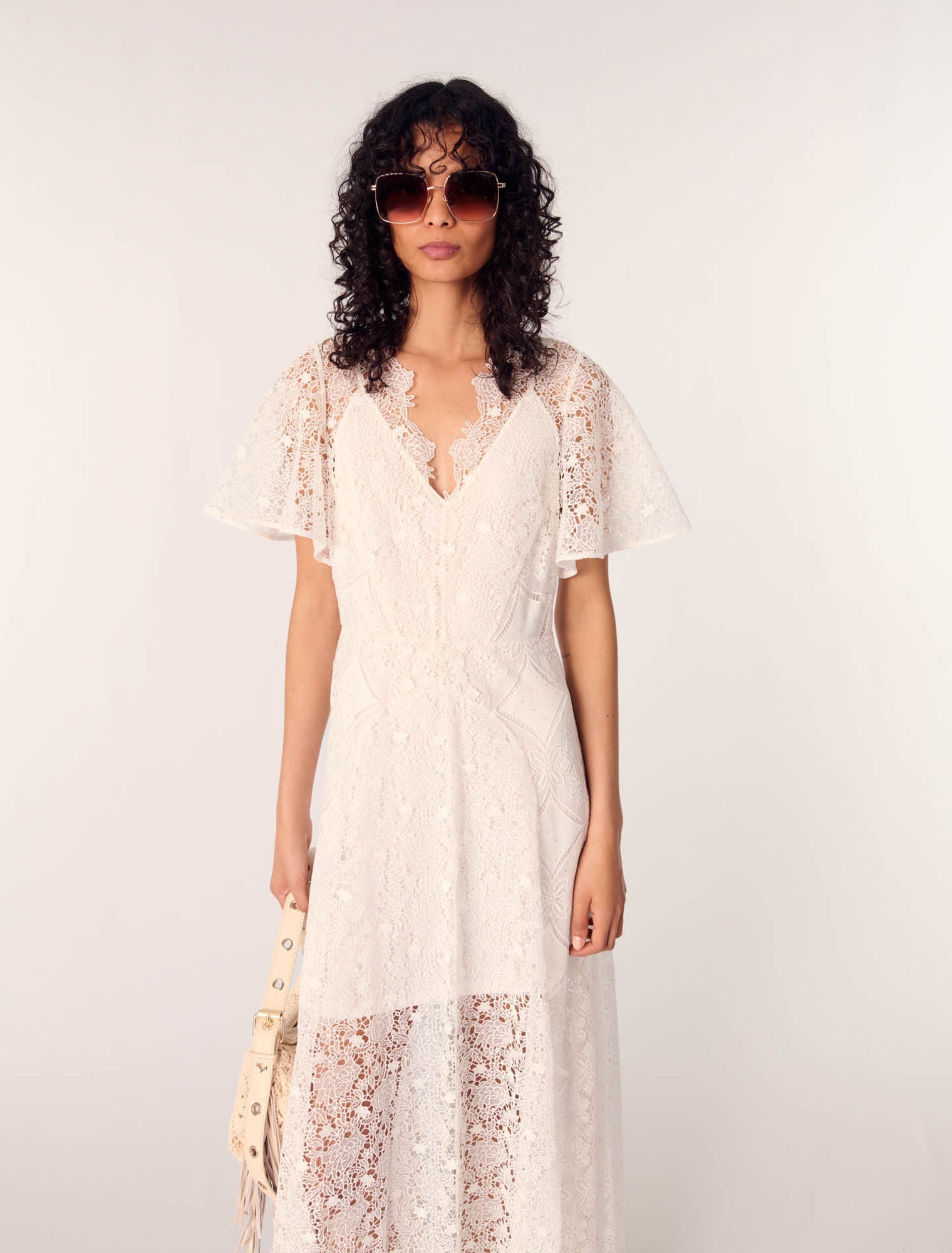 White-Floral Guipure Maxi Dress