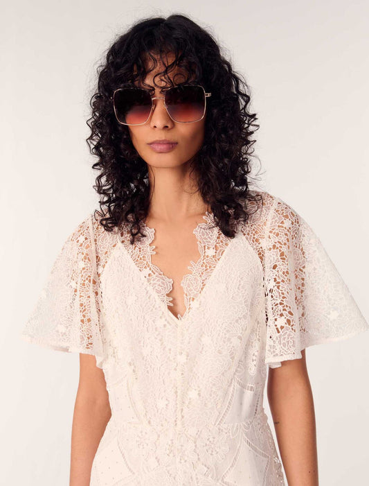 White-Floral Guipure Maxi Dress