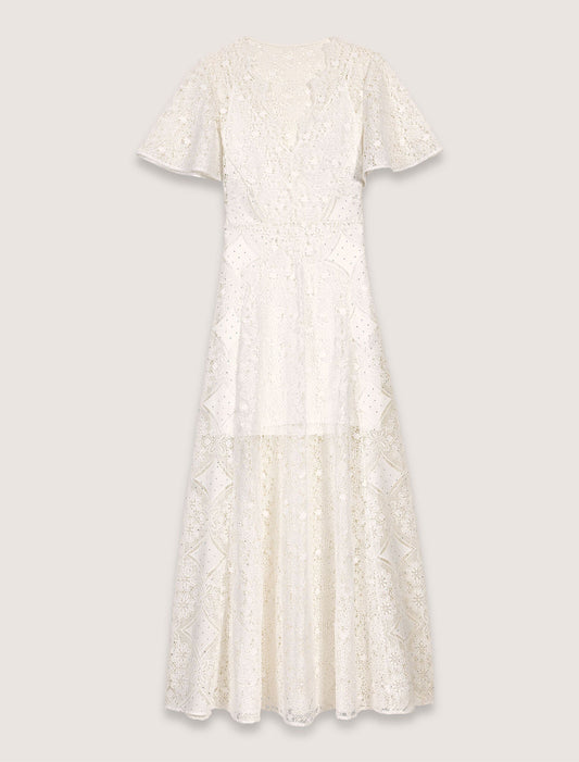 White-Floral Guipure Maxi Dress