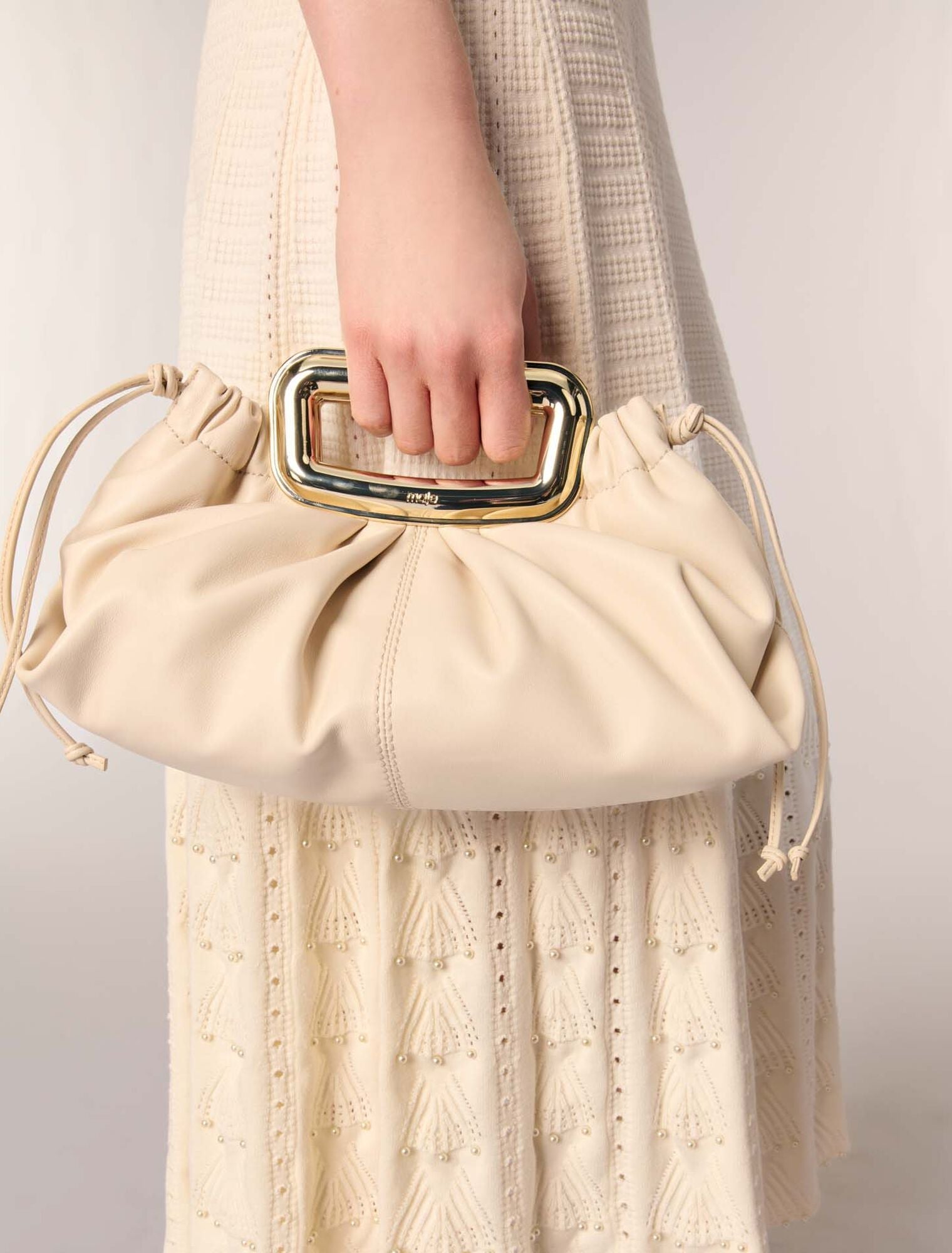 White-Beaded pointelle knit dress
