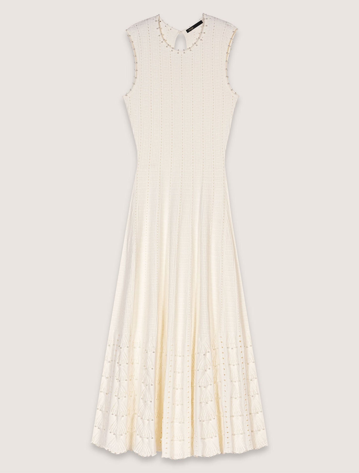 White-Beaded pointelle knit dress