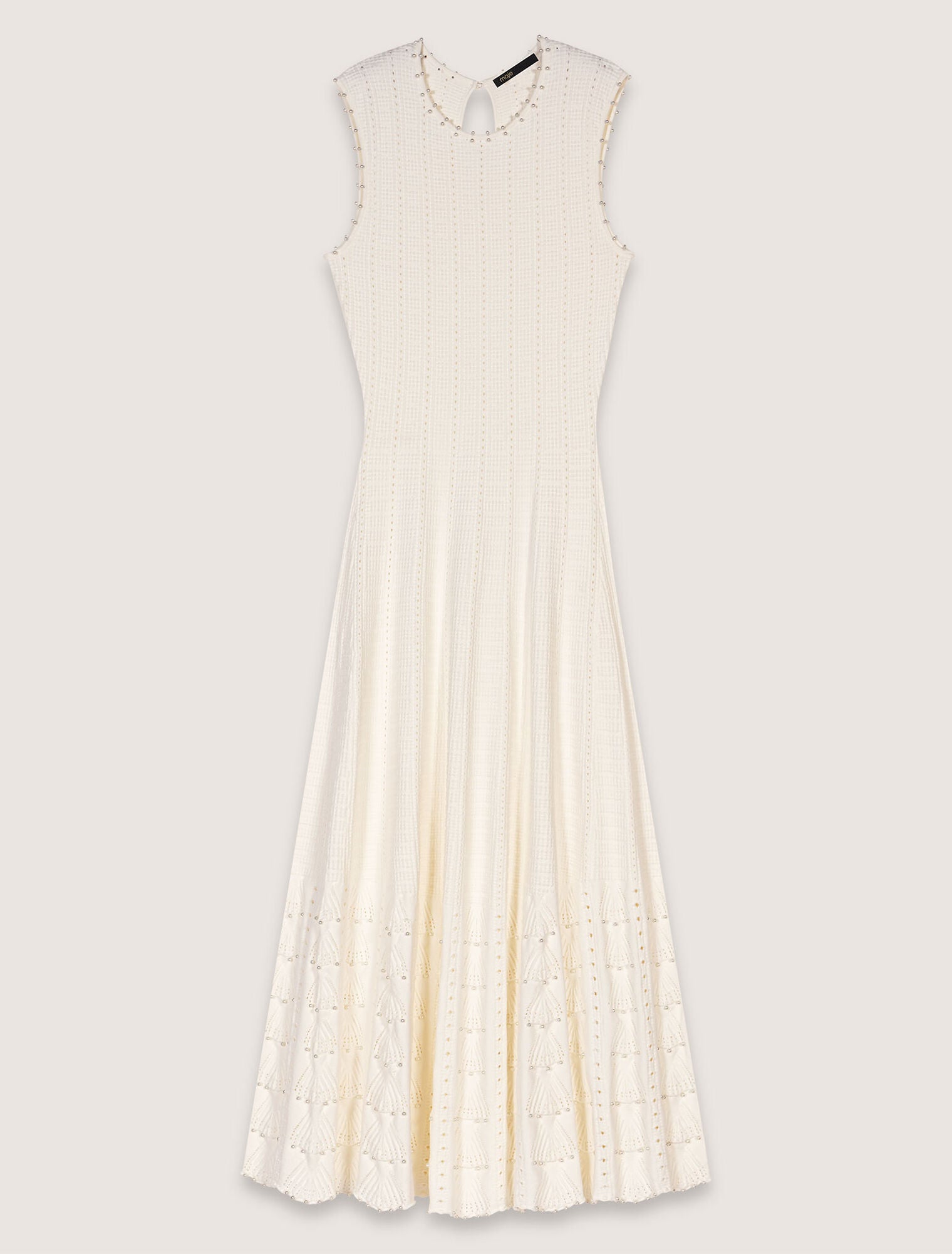 White-Beaded pointelle knit dress