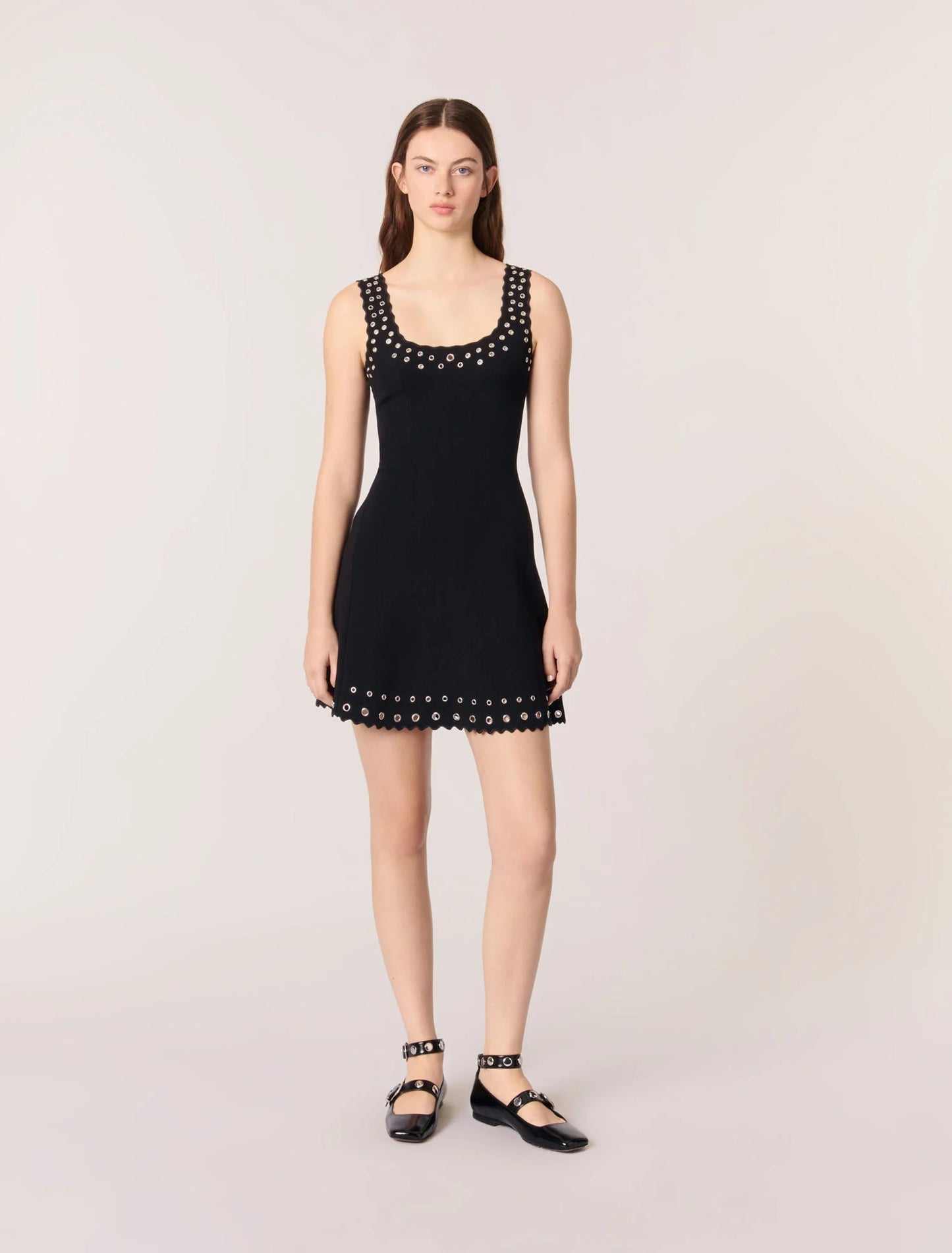 Black-featured-Short eyelet knit dress