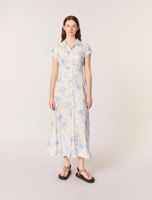 Blue Flower Print Ecru Base-featured-Patterned Maxi Dress