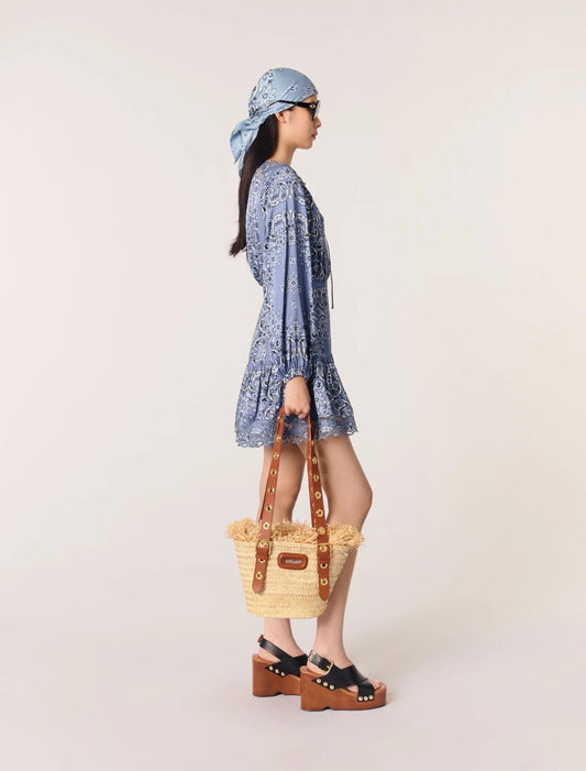 Blue Bandana Print-Short patterned floaty dress