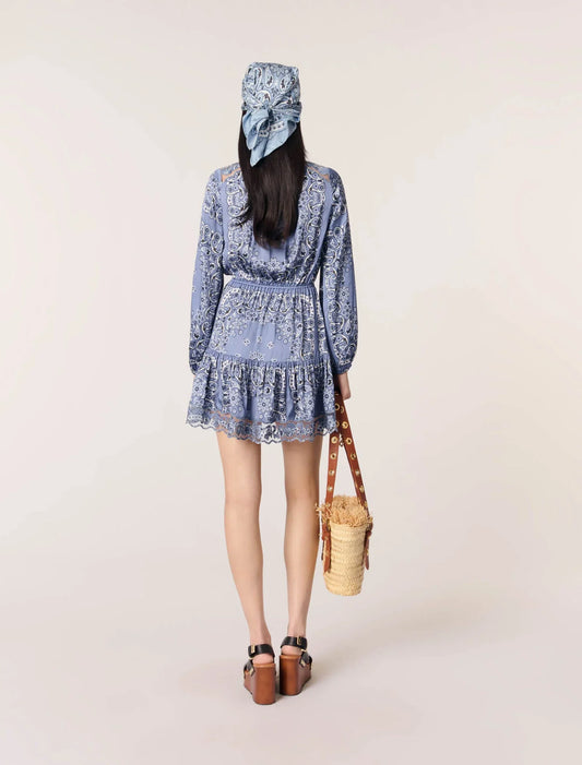 Blue Bandana Print-Short patterned floaty dress
