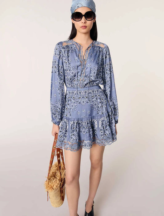 Blue Bandana Print-Short patterned floaty dress