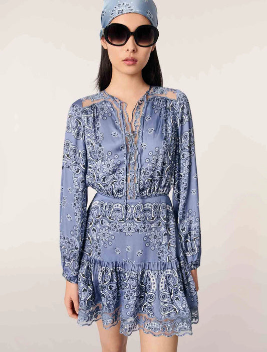 Blue Bandana Print-Short patterned floaty dress