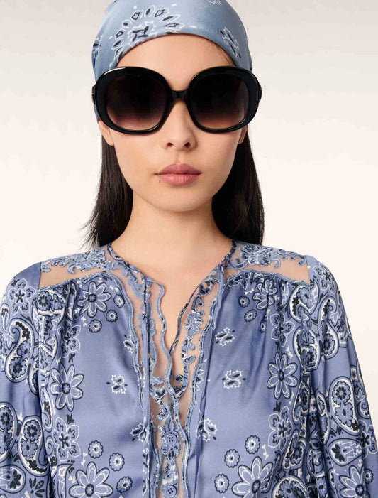 Blue Bandana Print-Short patterned floaty dress