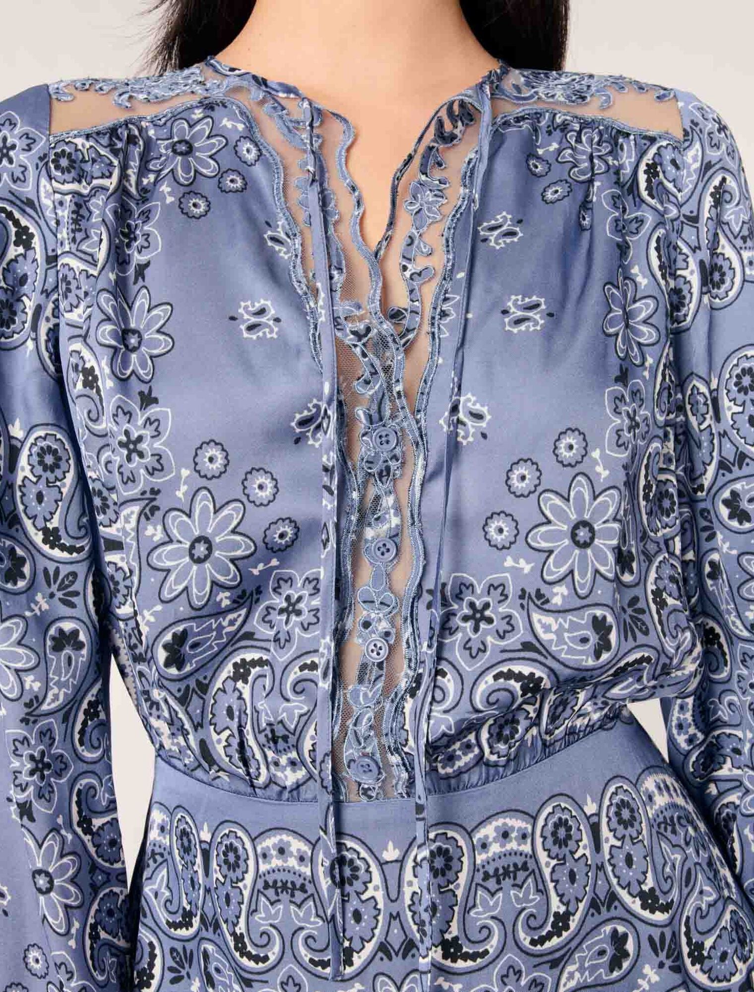 Blue Bandana Print-Short patterned floaty dress
