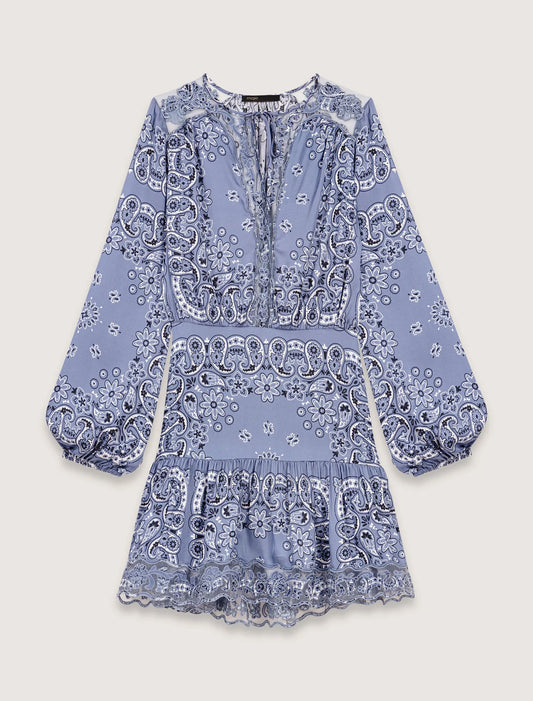 Blue Bandana Print-Short patterned floaty dress