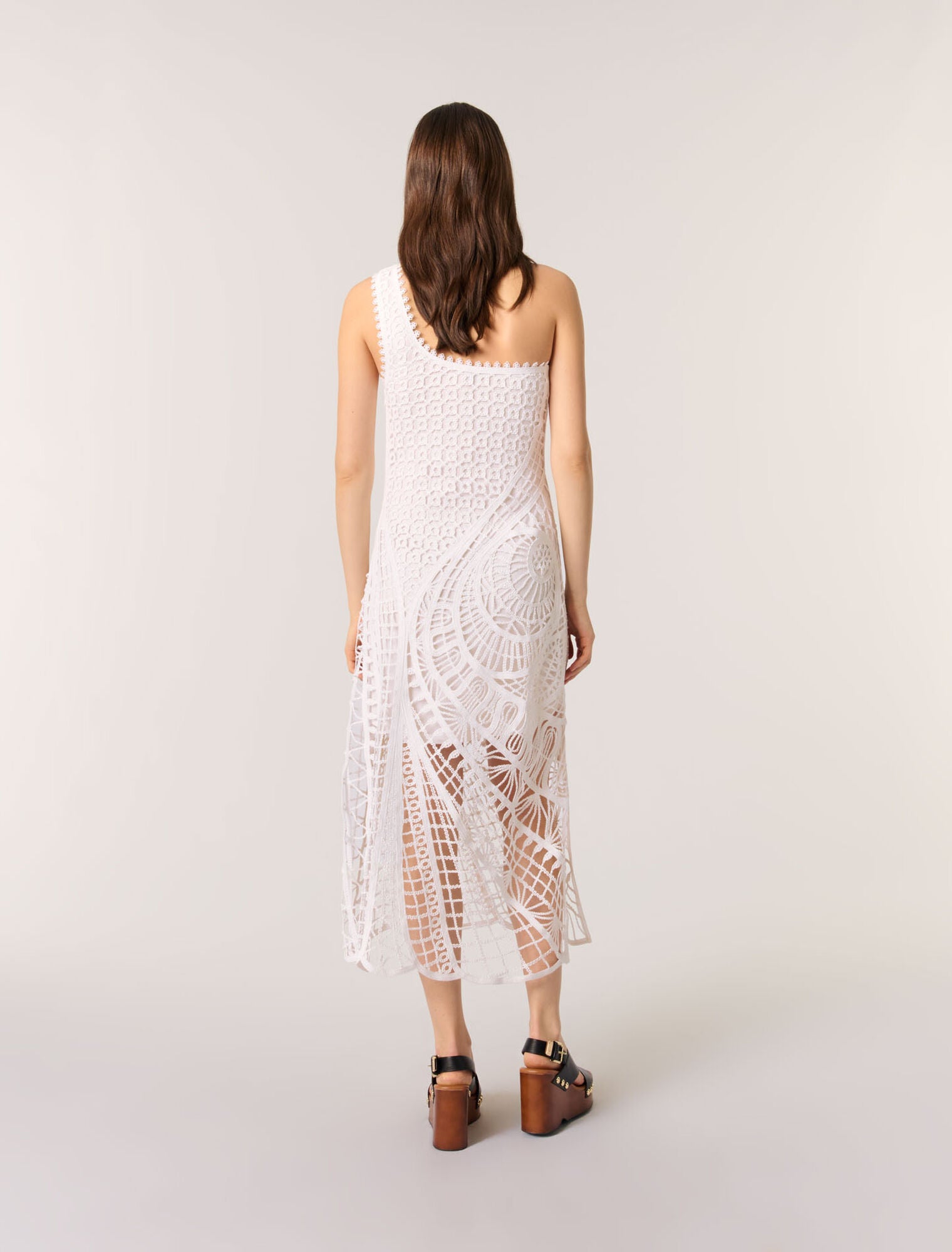 White-Asymmetrical crochet maxi dress