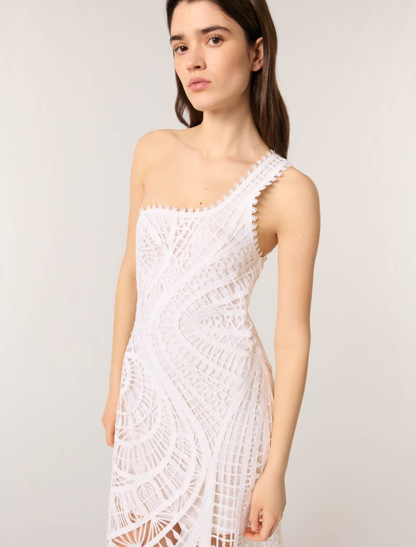 White-Asymmetrical crochet maxi dress