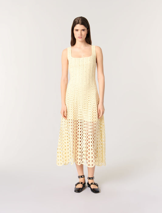 Yellow-featured-Rhinestone crochet midi dress