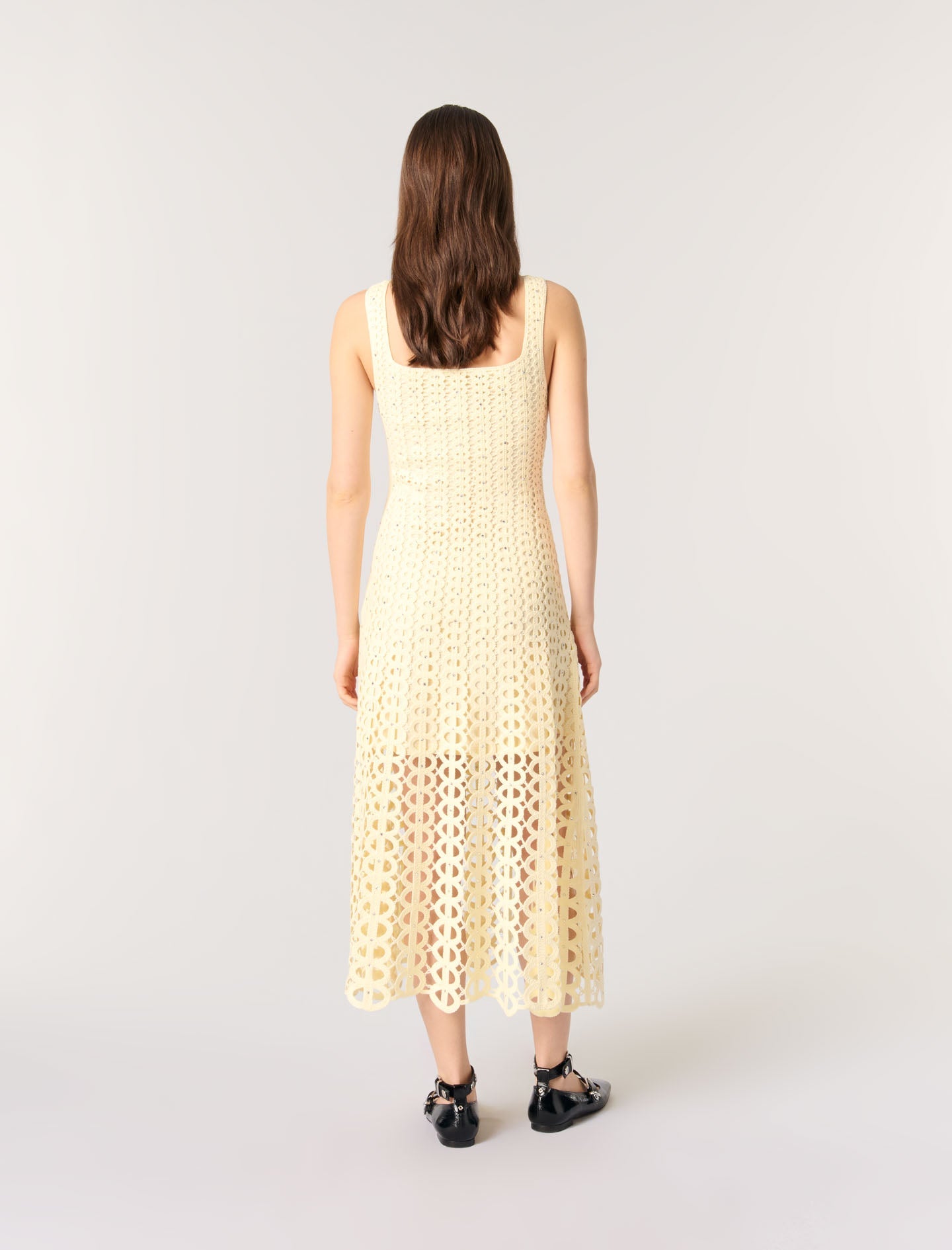 Yellow-Rhinestone crochet midi dress